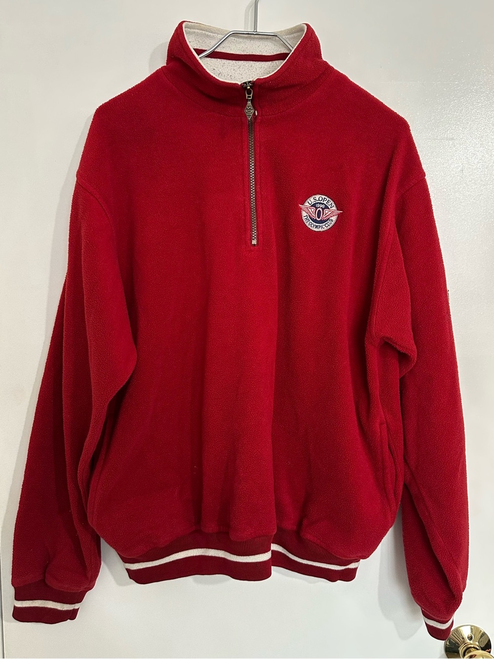 VINTAGE US OPEN 1998 The Olympic Club Red Quarter-Zip Fleece Golf Sweater GUC